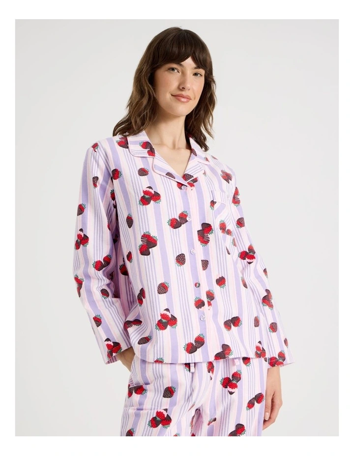 Flannelette Pyjama Set in Strawberry Stripe Print image 2