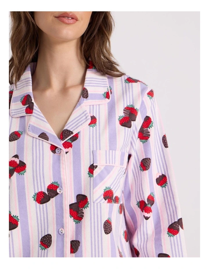 Flannelette Pyjama Set in Strawberry Stripe Print image 3