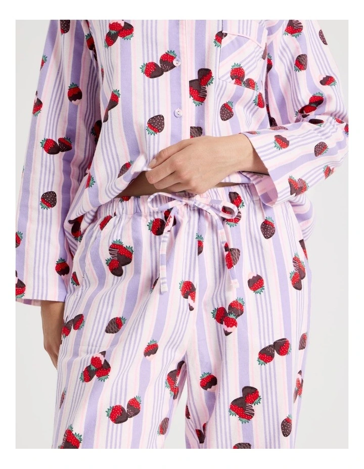 Flannelette Pyjama Set in Strawberry Stripe Print image 4