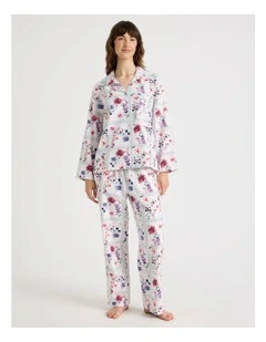 Flannelette Pyjama Set in Floral Grid Print