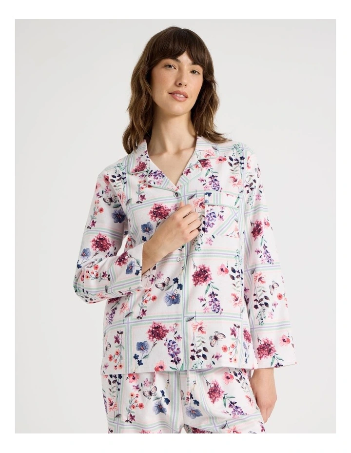 Flannelette Pyjama Set in Floral Grid Print image 2