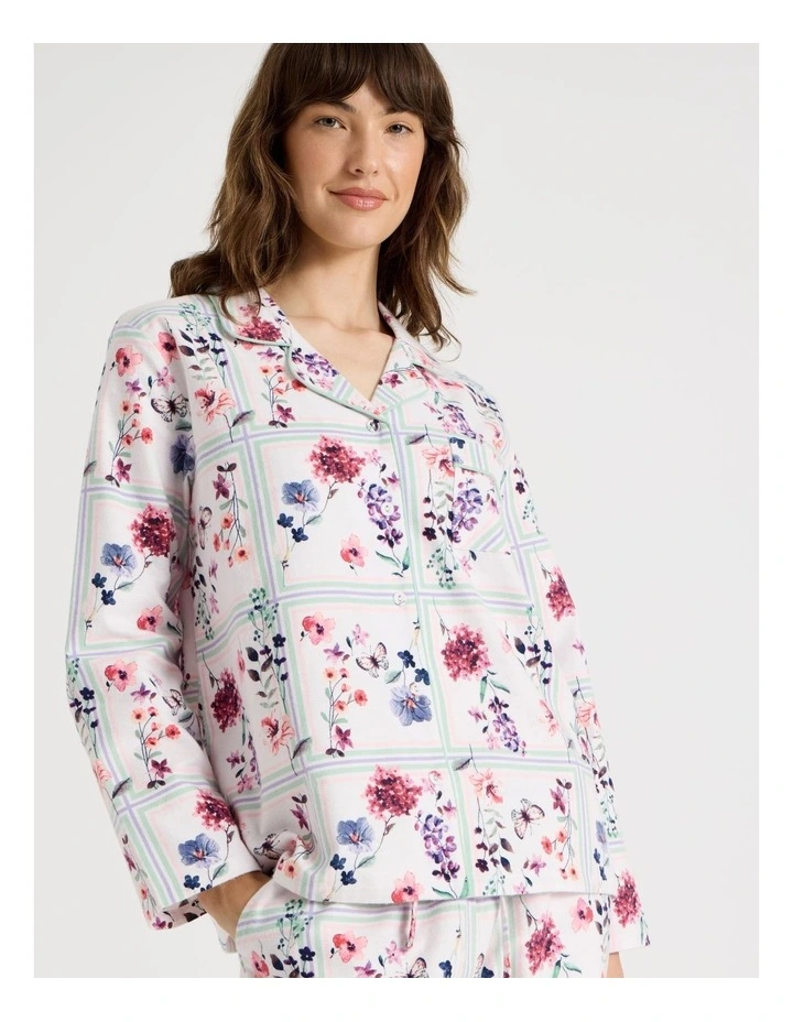 Flannelette Pyjama Set in Floral Grid Print image 3