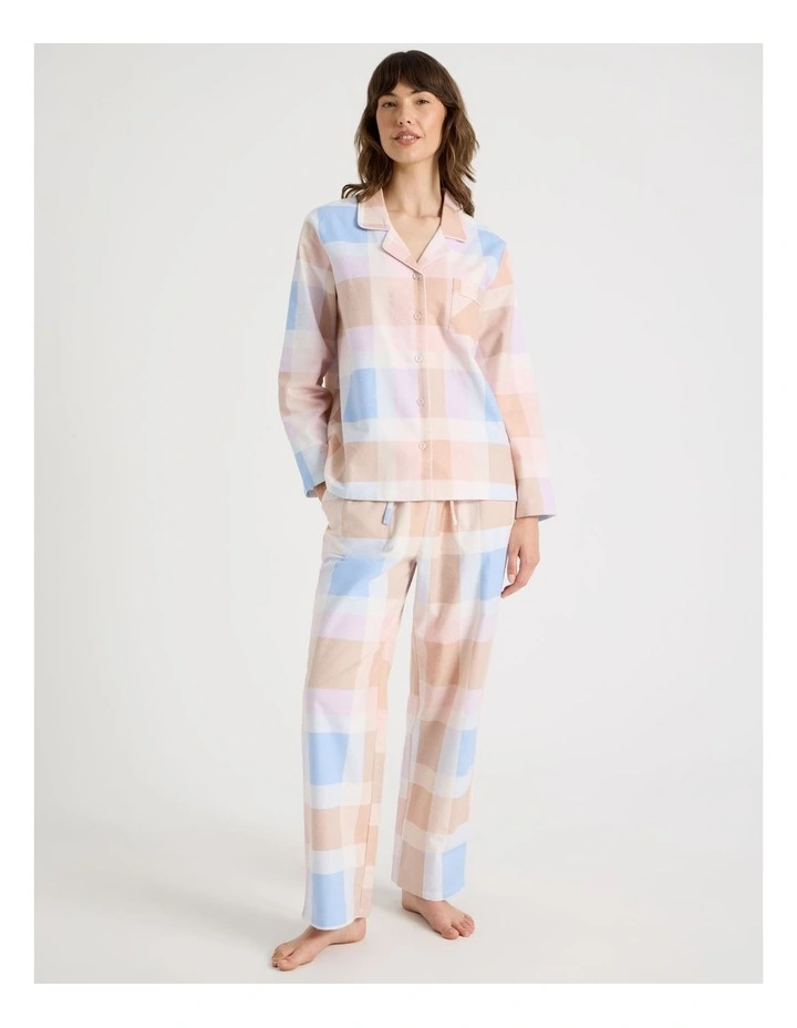 Flannelette Pyjama Set in Blue Check Print image 1