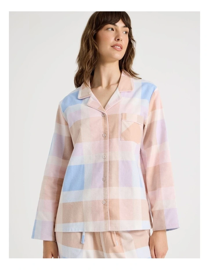 Flannelette Pyjama Set in Blue Check Print image 2