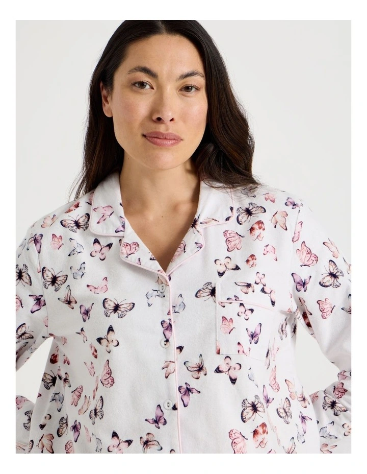 Flannelette Pyjama Set in White Butterflies Print image 3