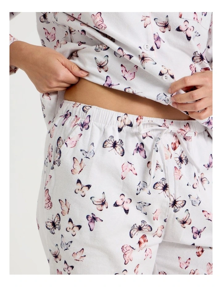 Flannelette Pyjama Set in White Butterflies Print image 4