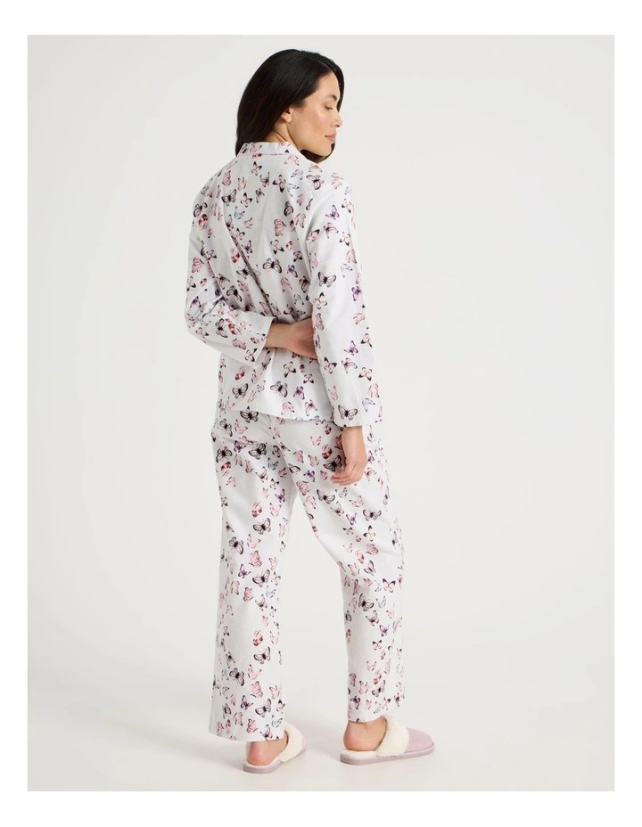Flannelette Pyjama Set in White Butterflies Print image 5