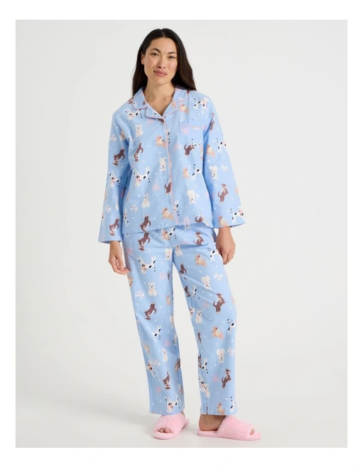 Flannelette Pyjama Set in Dog with Bows Print image 1