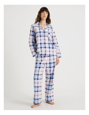 Flannelette Pyjama Set in Navy & Light Pink Check Print