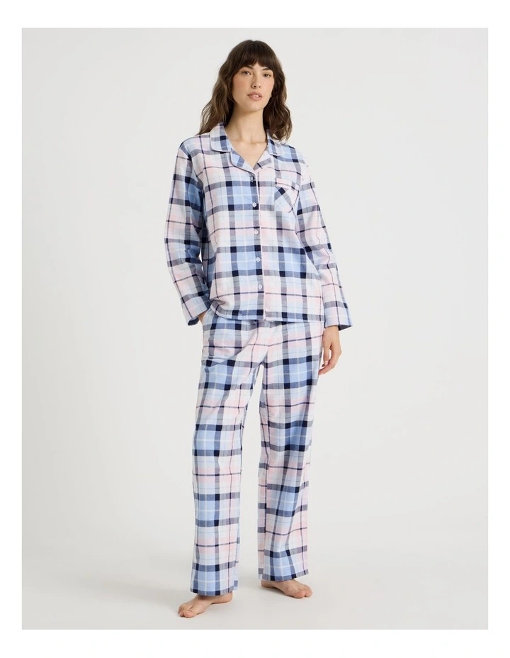 Flannelette Pyjama Set in Navy & Light Pink Check Print image 1