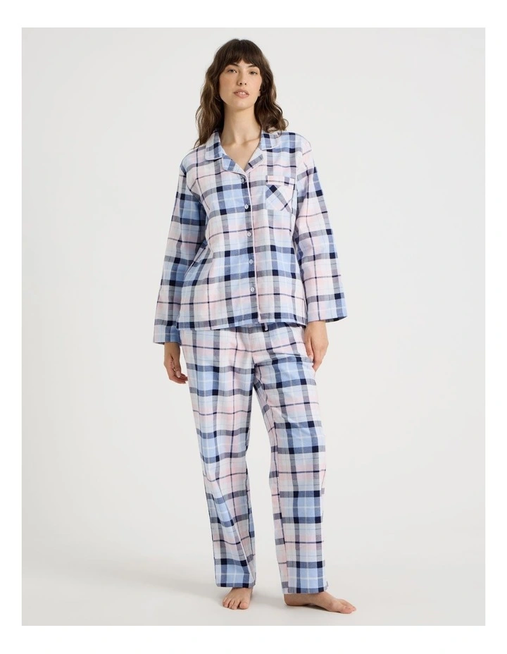 Flannelette Pyjama Set in Navy & Light Pink Check Print image 2