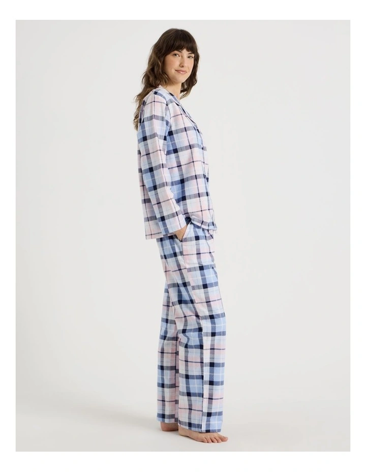 Flannelette Pyjama Set in Navy & Light Pink Check Print image 3