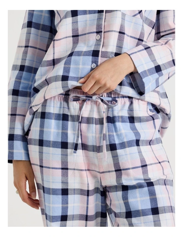 Flannelette Pyjama Set in Navy & Light Pink Check Print image 4