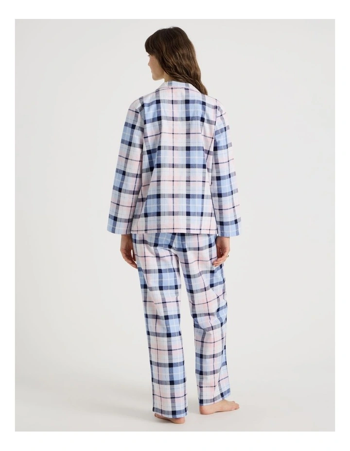 Flannelette Pyjama Set in Navy & Light Pink Check Print image 5