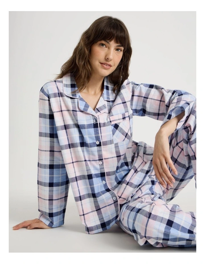 Flannelette Pyjama Set in Navy & Light Pink Check Print image 6