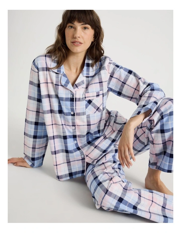Flannelette Pyjama Set in Navy & Light Pink Check Print image 7