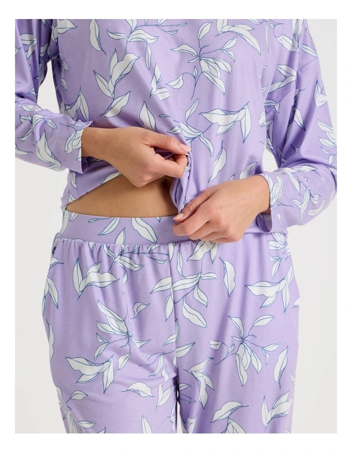 Long Sleeve Cuff Pant Pyjama Set in Foliage Outline Print image 3