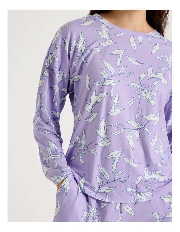 Long Sleeve Cuff Pant Pyjama Set in Foliage Outline Print image 6