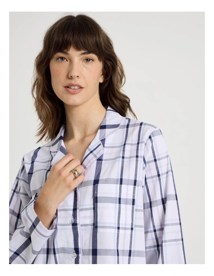 Core Cotton Long Sleeve Long Pant Pyjama Set in White & Navy Check Print image 3