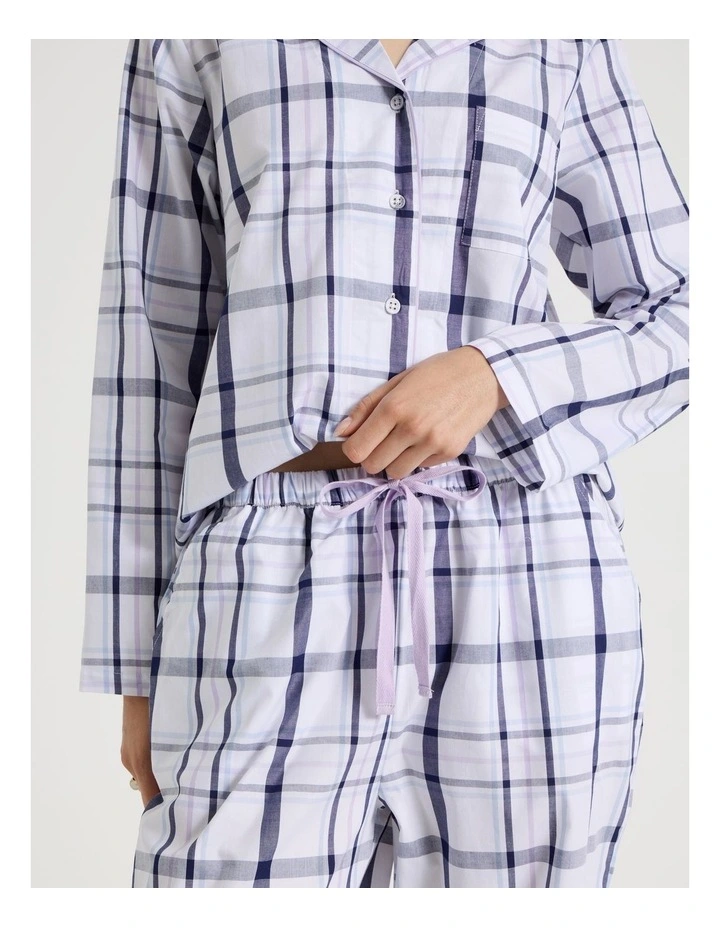 Core Cotton Long Sleeve Long Pant Pyjama Set in White & Navy Check Print image 5
