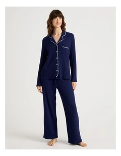 Cosy Winter Waffle Long Sleeve Pyjama Set in Navy