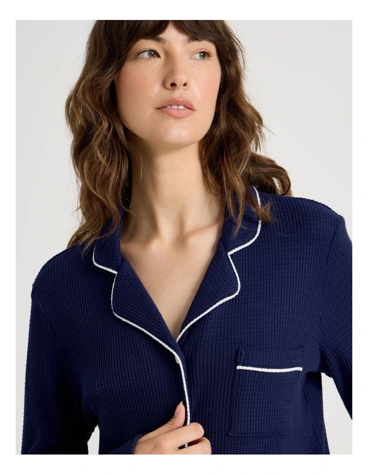 Cosy Winter Waffle Long Sleeve Pyjama Set in Navy image 3