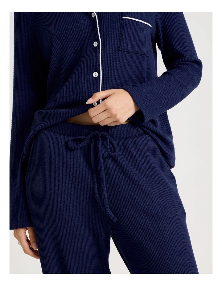Cosy Winter Waffle Long Sleeve Pyjama Set in Navy image 4