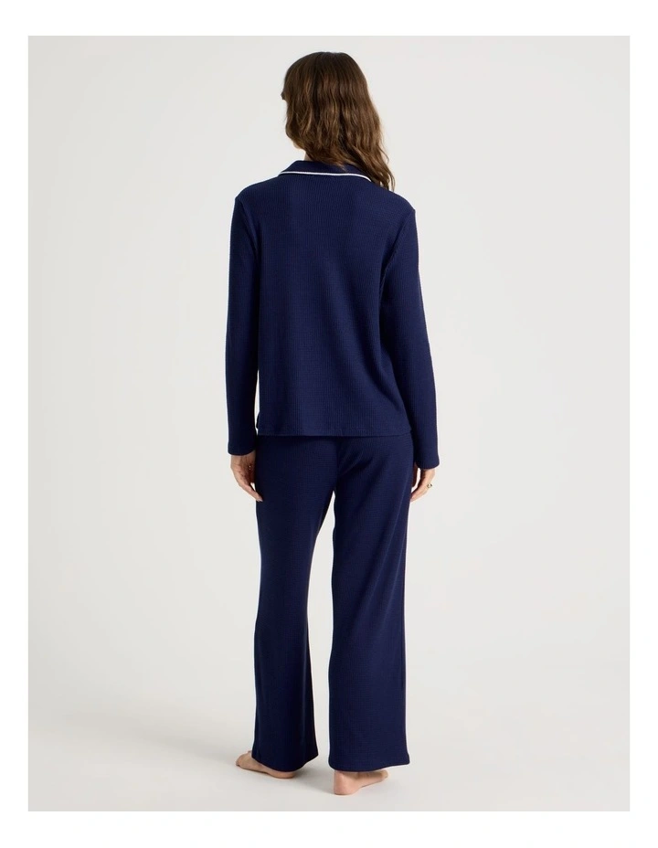 Cosy Winter Waffle Long Sleeve Pyjama Set in Navy image 5