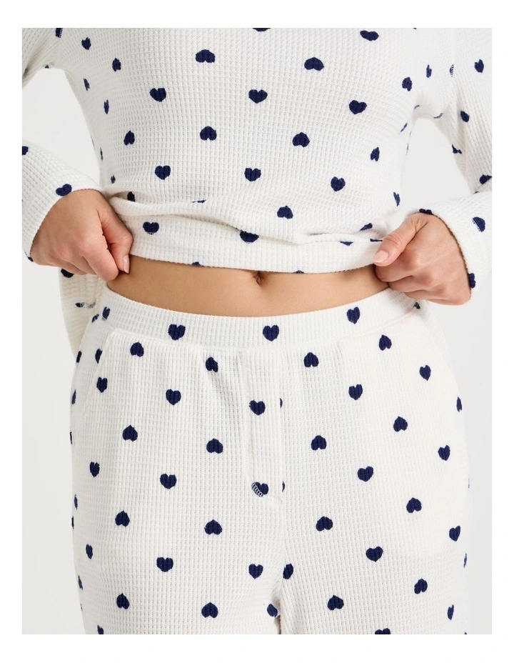 Crew Neck Long Sleeve Pyjama Set in Navy Hearts Print image 3