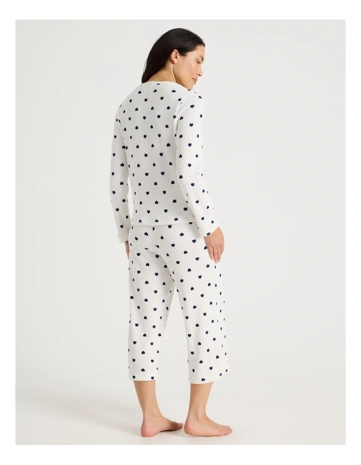 Crew Neck Long Sleeve Pyjama Set in Navy Hearts Print image 5