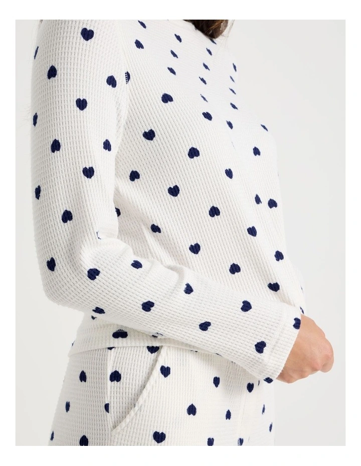 Crew Neck Long Sleeve Pyjama Set in Navy Hearts Print image 6