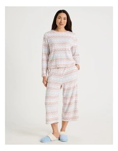 Crew Neck Long Sleeve Pyjama Set in Winter Farisle Print