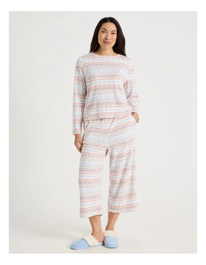 Crew Neck Long Sleeve Pyjama Set in Winter Farisle Print image 1
