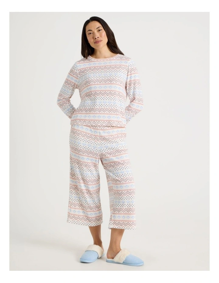 Crew Neck Long Sleeve Pyjama Set in Winter Farisle Print image 3