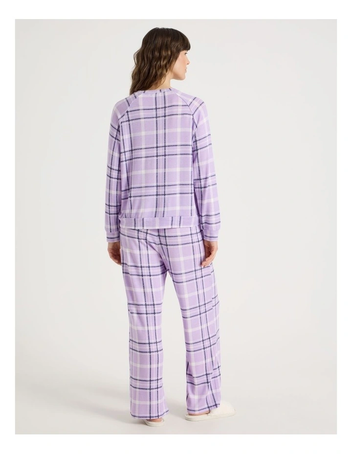 Cosy Brushed Knit Jersey Long Sleeve Wide Pant Pyjama Set in Navy Windowpane Check Print image 6
