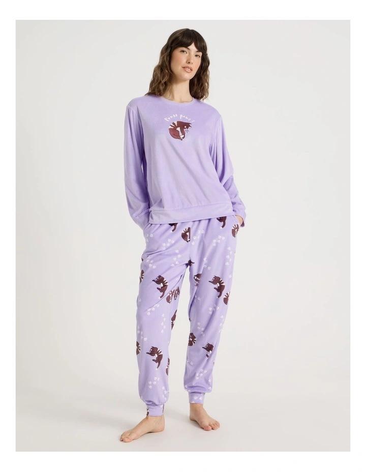 Cosy Fleece Pyjama Set in Press Paws Print image 1