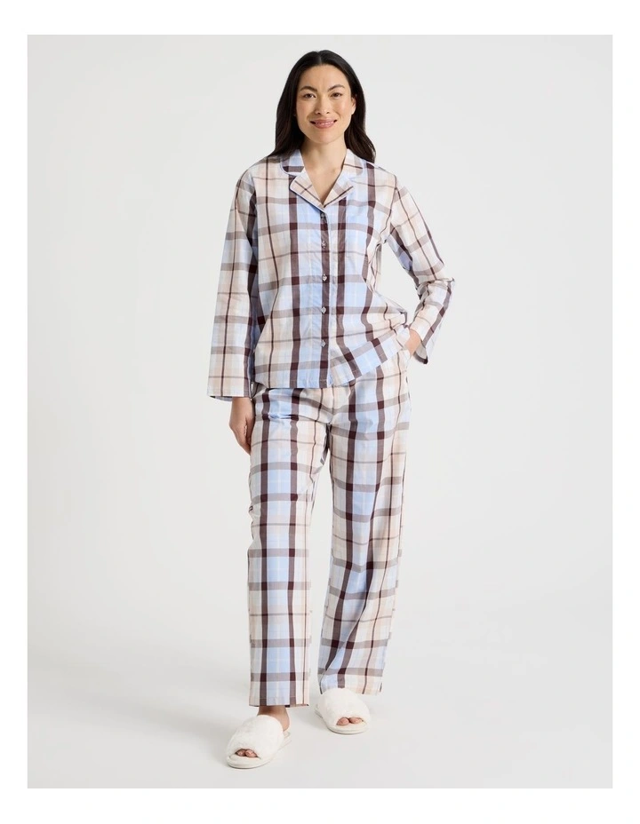 Core Cotton Long Sleeve Long Pant Pyjama Set in Cabin Check Print image 1
