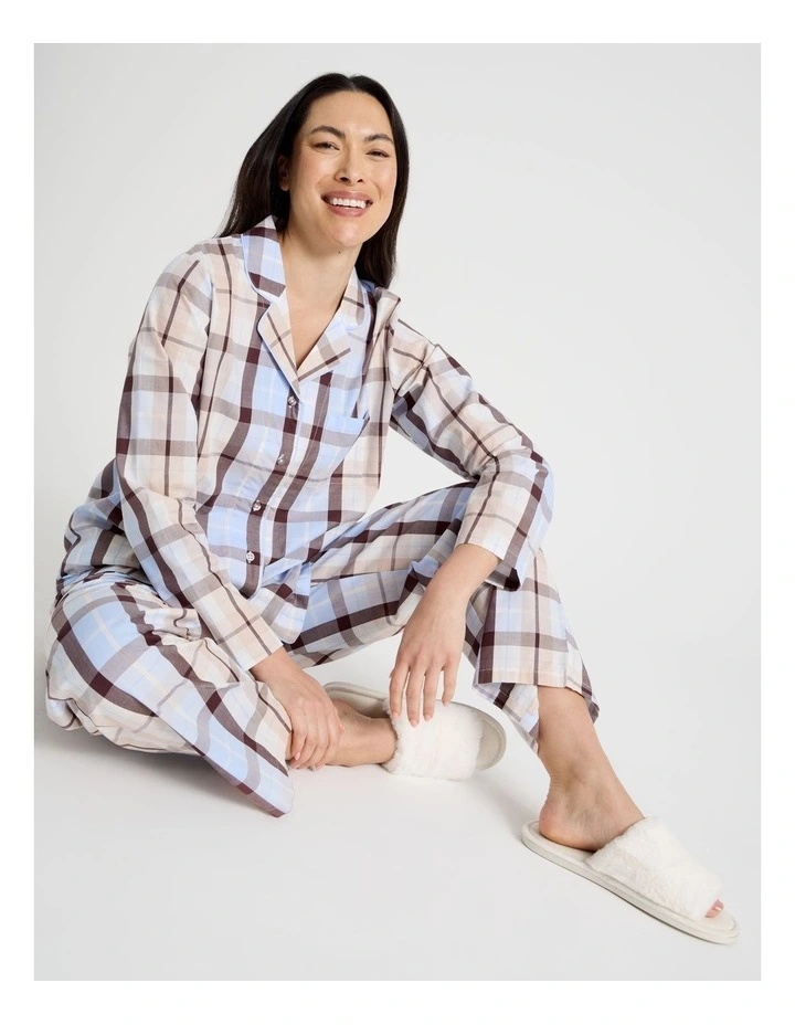 Core Cotton Long Sleeve Long Pant Pyjama Set in Cabin Check Print image 5