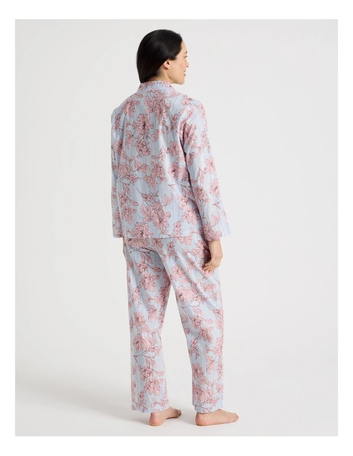 Cotton Long Sleeve Long Pant Pyjama Set in Floral Stripe Print image 2