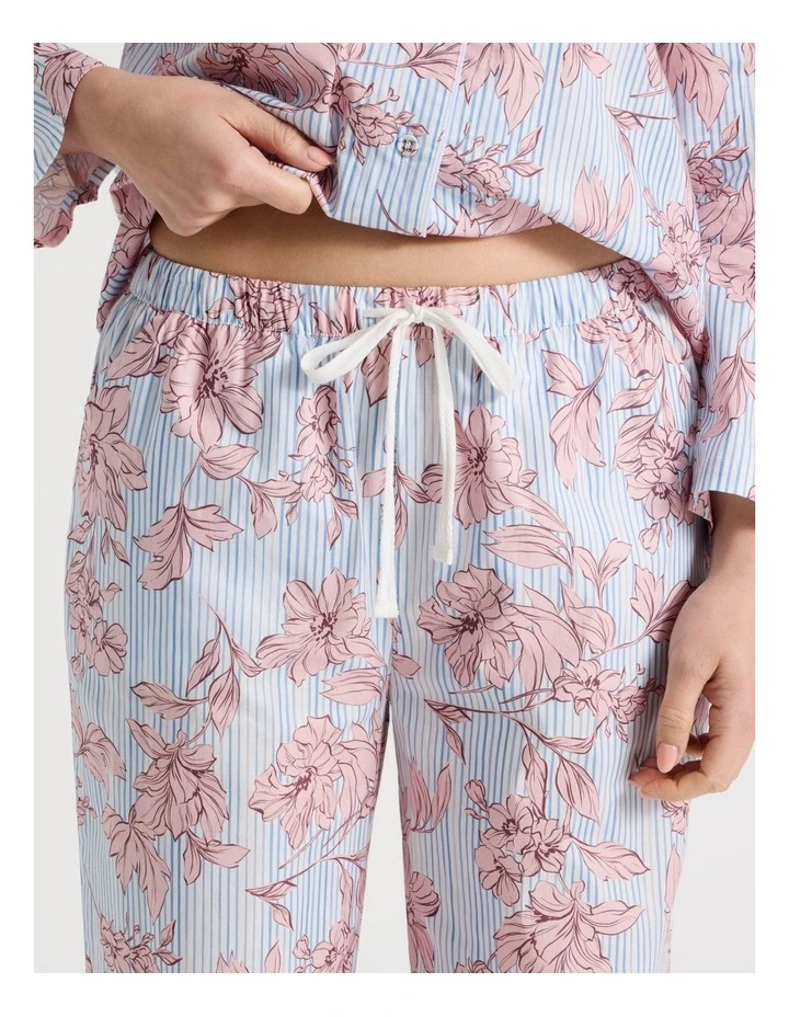 Cotton Long Sleeve Long Pant Pyjama Set in Floral Stripe Print image 3