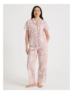 Core Cotton Short Sleeve Long Pant Pyjama Set in Floral Grid Print