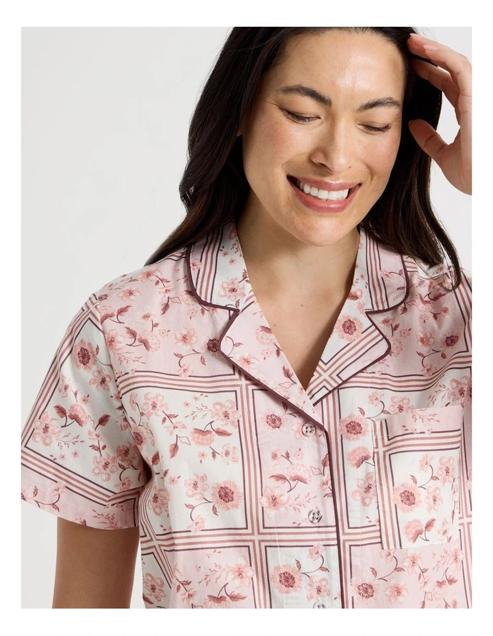 Core Cotton Short Sleeve Long Pant Pyjama Set in Floral Grid Print image 4