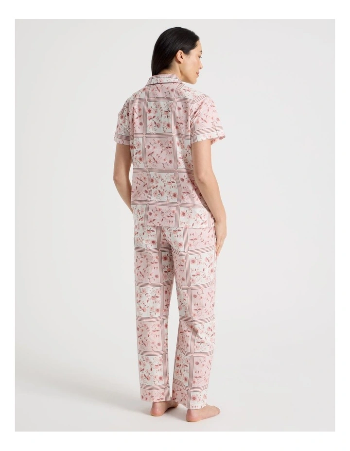Core Cotton Short Sleeve Long Pant Pyjama Set in Floral Grid Print image 5