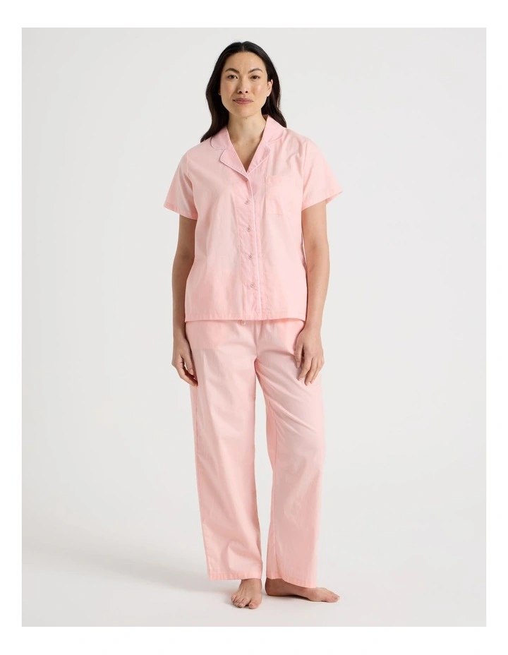 Core Cotton Sateen Short Sleeve Long Pant Pyjama Set in Light Pink image 1