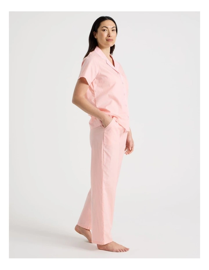 Core Cotton Sateen Short Sleeve Long Pant Pyjama Set in Light Pink image 2