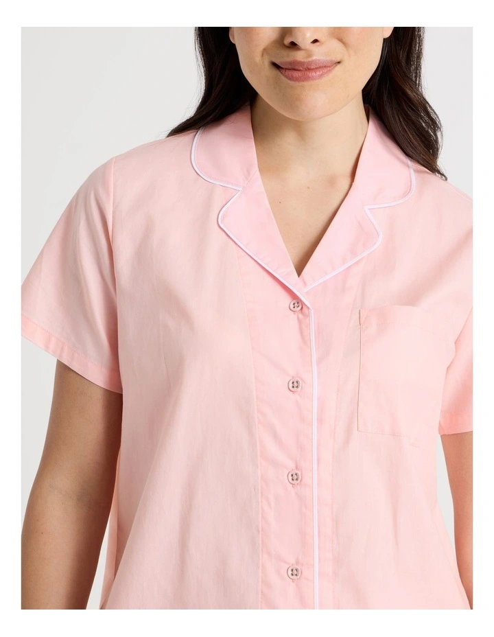 Core Cotton Sateen Short Sleeve Long Pant Pyjama Set in Light Pink image 3