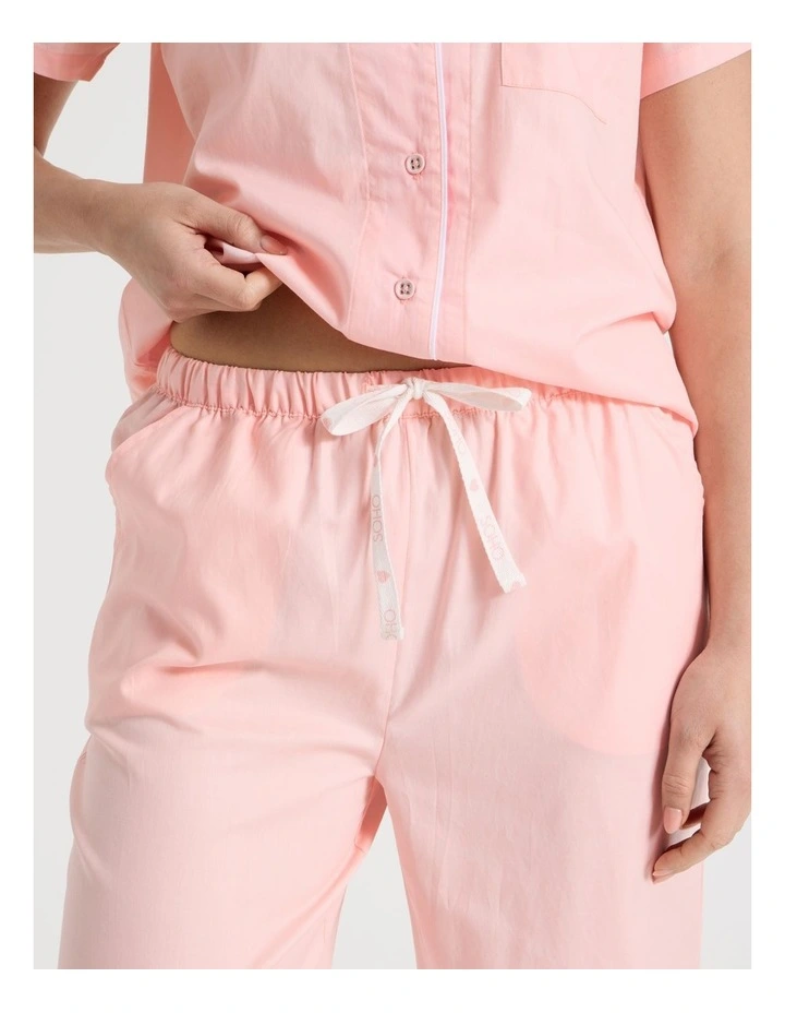 Core Cotton Sateen Short Sleeve Long Pant Pyjama Set in Light Pink image 4