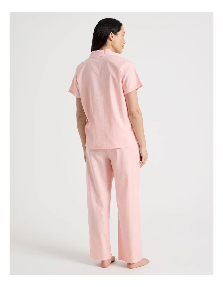 Core Cotton Sateen Short Sleeve Long Pant Pyjama Set in Light Pink image 5