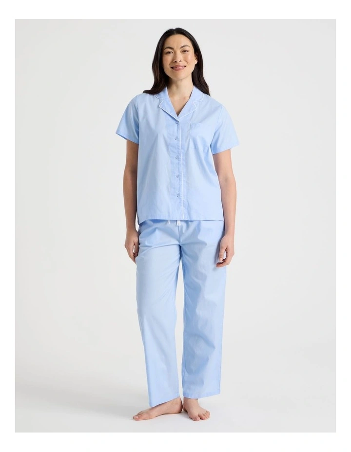 Core Cotton Sateen Short Sleeve Long Pyjama Set in Light Blue image 1