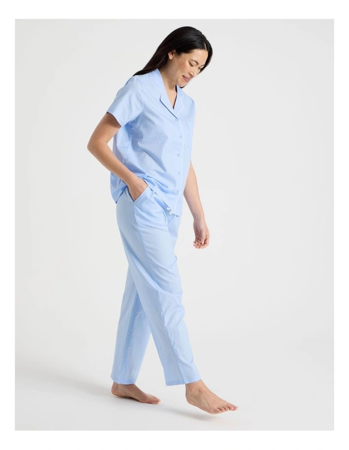 Core Cotton Sateen Short Sleeve Long Pyjama Set in Light Blue image 2